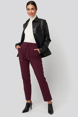 Burgundy Drawstring Front Pleat Pants