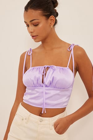 Lavender Drawstring Front Satin Top