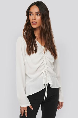 Offwhite Drawstring Long Sleeve Blouse