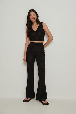 Black Drawstring Rib Pants
