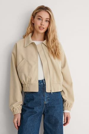 Light Beige Elastic Hem Short Jacket