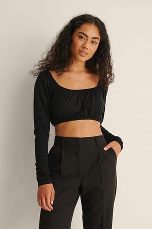Black Elastic Neck Detail Crop Top