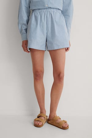 Blue/White Stripe Shorts Med Elastisk Midje