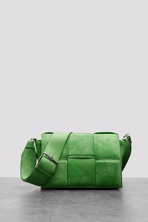 Kiwi Green Faux Suede Woven Crossbody Bag