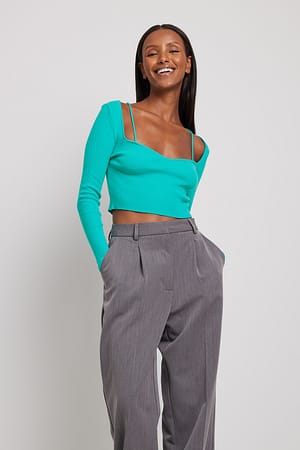 Turquoise Fine Knitted Strap Detail Top