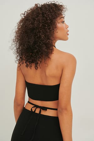 Black Fine Knitted Halterneck Wrap Top