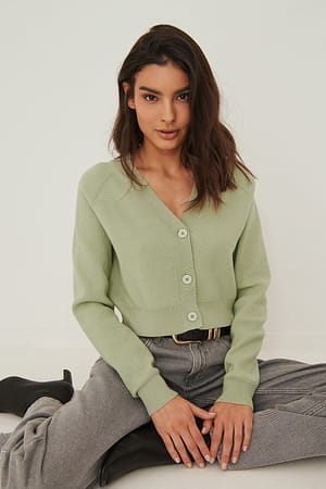 Light Green Fine Knitted V-Neck Cardigan