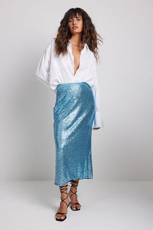 Blue Nauwsluitende midirok met pailletten