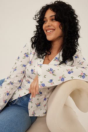 Beige/Green Flower Fitted Organic Cotton Shirt