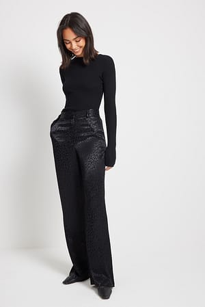 Black Flared High Waist Jacquard Suit Pants