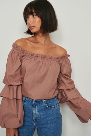 Old Rose Flounce Off Shoulder Blouse