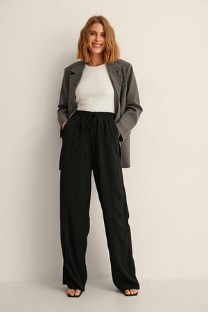 Black Pantalon fluide à taille élastique