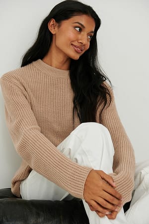 Beige Round Neck Knitted Sweater