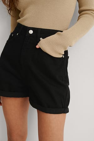 Black Fold Up Mom Shorts