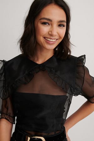 Black Frilled Detail Organza Top