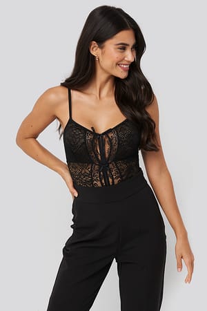 Black Front Detail Lace Bodysuit
