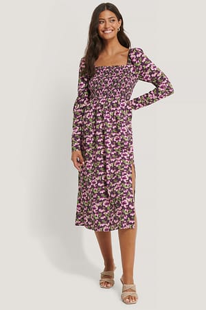 Cherry Blossom Front Slit Smock Dress
