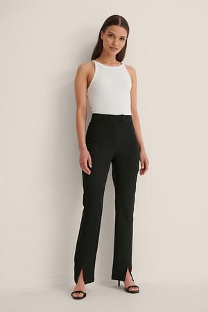 Black Front Slit Suit Pants