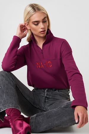 Burgundy Front Zipper Sweatshirt