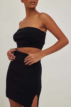 Black Flauschig gestricktes Crop-Top