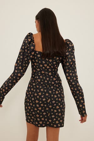 Flower Print Ekologisk miniklänning med veckdetaljer