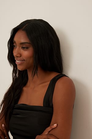 Black Gathered Front Satin Cropped Top