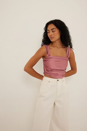 Dark Pink Gathered front Satin Cropped Top
