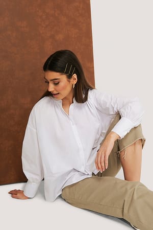 White Gathered Neck Shirt