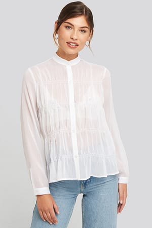 White Gatherings Detail Chiffon Shirt