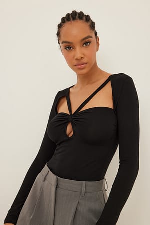 Black Halterneck Cup Detail Top