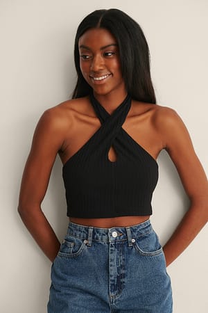 Black Halterneck Keyhole Singlet