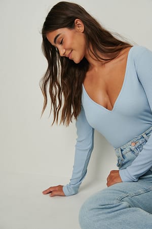 Dusty Light blue Heart Neckline Rib Body