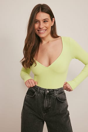 Light Green Heart Neckline Rib Body