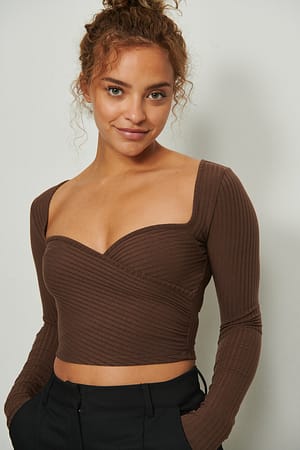 Brown Heart Neckline Wrap Top
