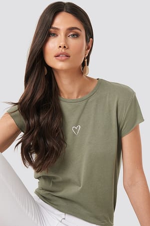 Light Khaki/White Heart Tee