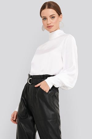 White High Collar Satin Blouse