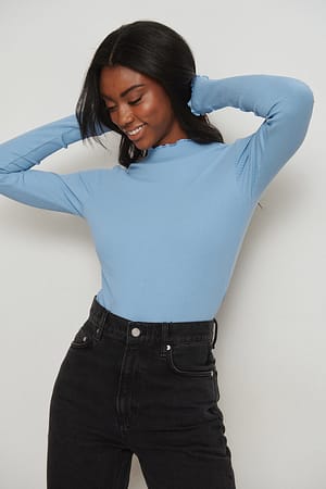 Blue High Neck Babylock Long Sleeve Top