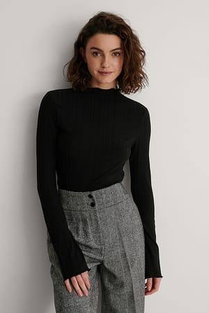 Black High Neck Babylock Rib Top
