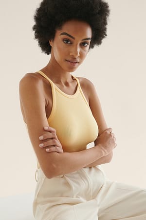 Light Yellow High Neck Crop Singlet