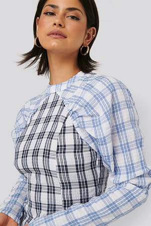 Mixed High Neck Gathered Sleeve Dress
