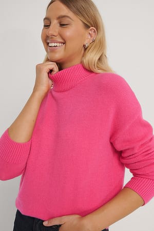 Pink High Neck Knitted Sweater