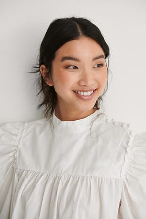White Katoenen Blouse Met Hoge Hals