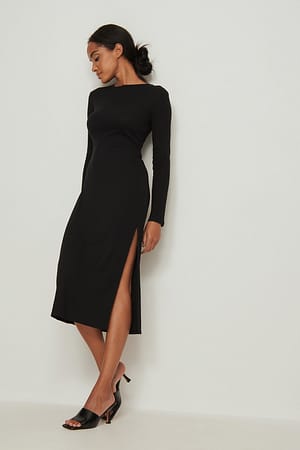 Black High Neck Slit Dress
