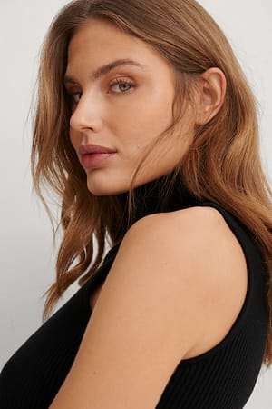 Black High Neck Ribbed Top