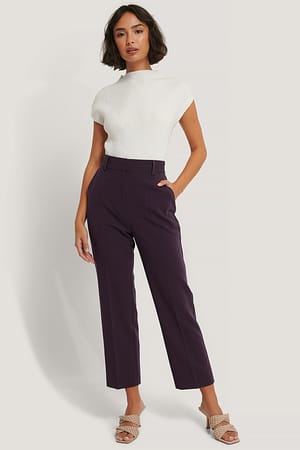 Dark Plum High Rise Cropped Suit Pants
