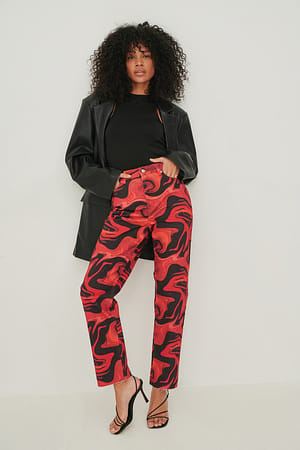 Oil Pattern High Waist Denim