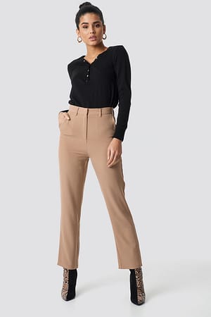 Beige High Waist Suit Trousers