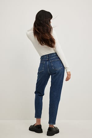 Dark Blue Momjeans med høj talje