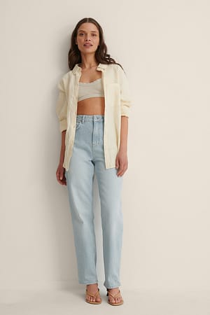 Blue Wash High Waist Straight Jeans