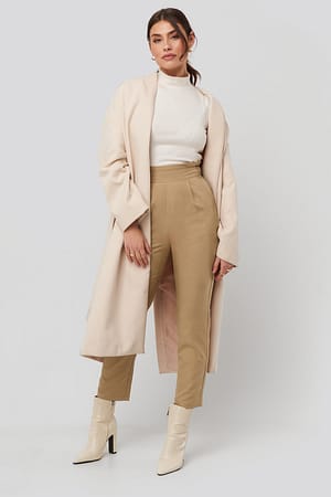 Beige High Waist Straight Pants